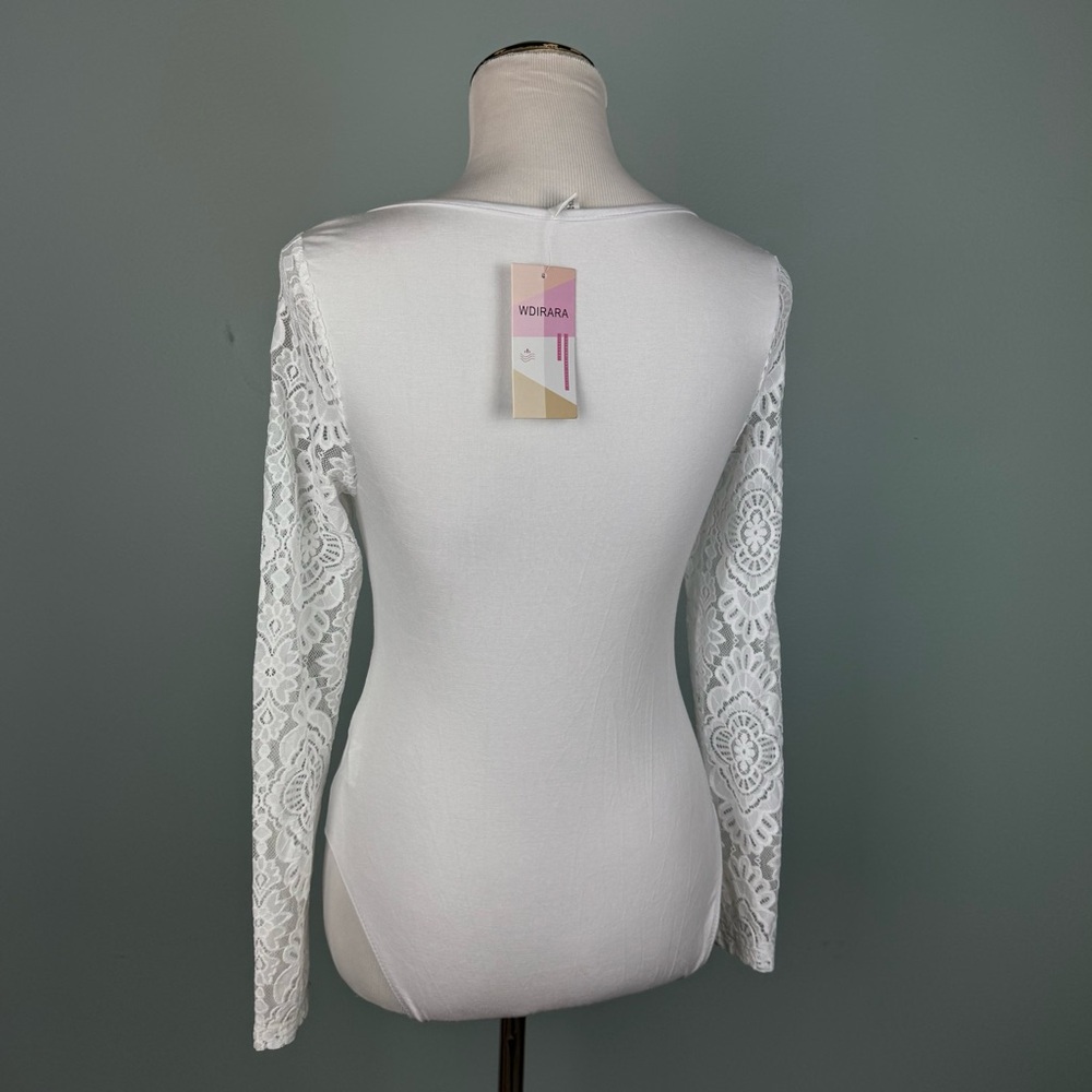 White Lace Sheer Bodysuit - Picture 5 of 7